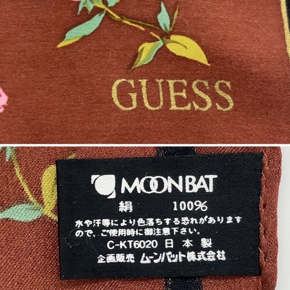 Guess Flower Pattern Brown Silk Square Scarf - Picture 3 of 7